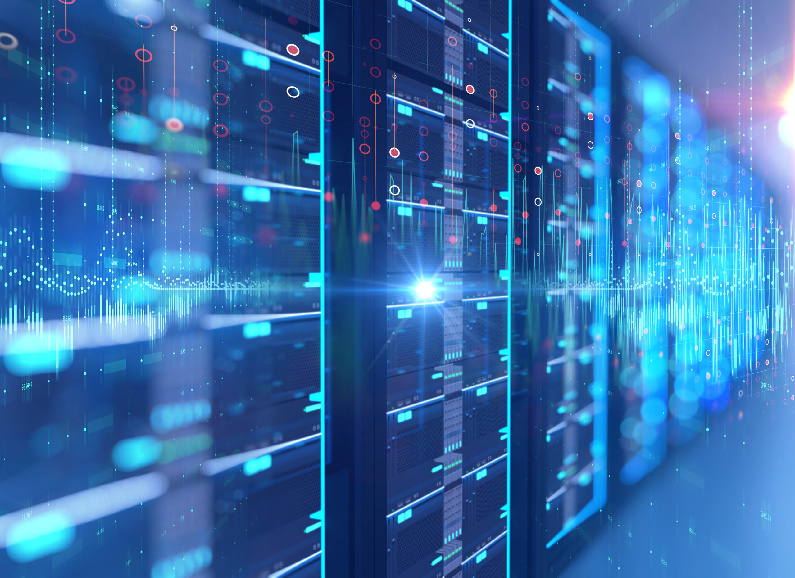 SaaS und Hosting, Serverraum mit Illustration