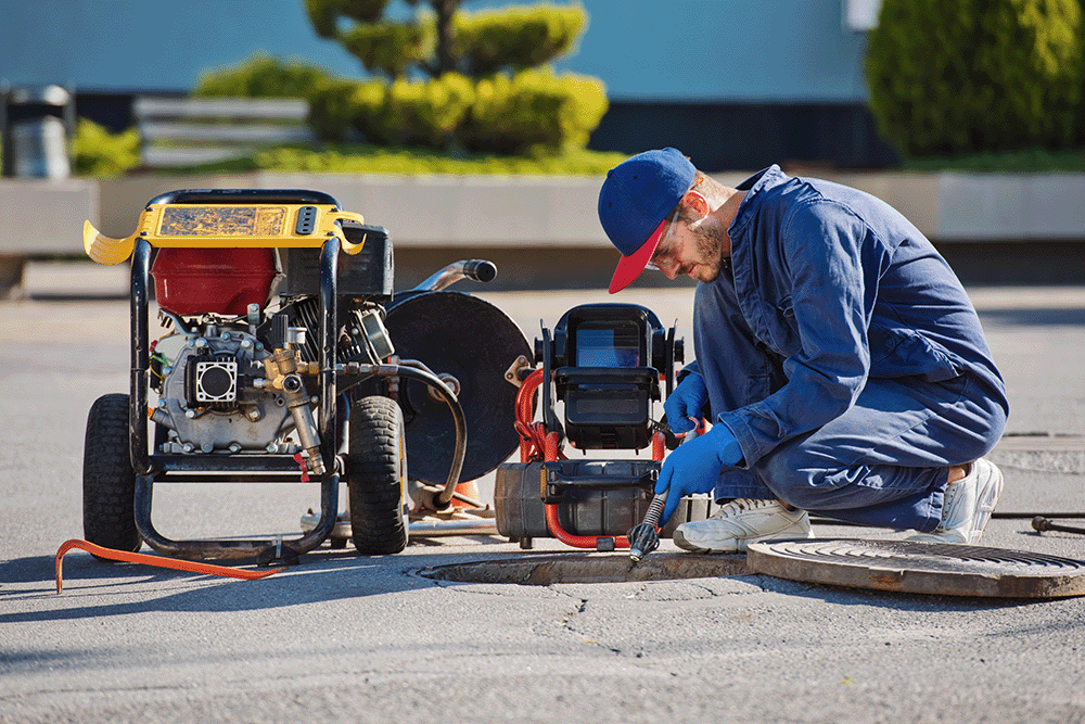 Mann arbeitet am Kanal